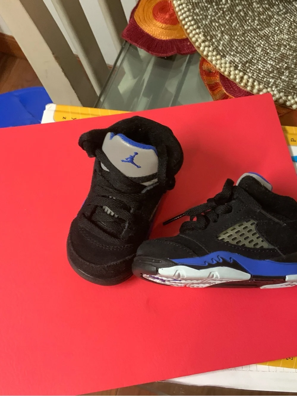 Jordan Kids Black and Blue Retro Basketball Sneakers